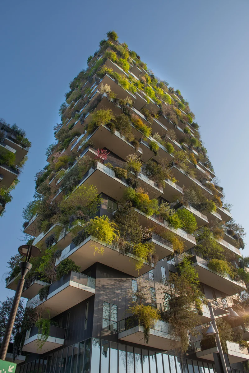 Residential facade with planted balconies